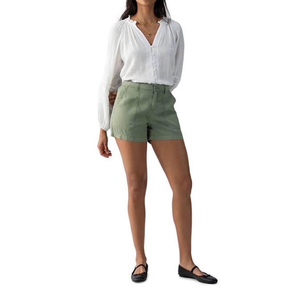 Social Standard Green Mid-Waisted Tencel Shorts